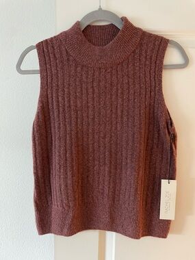 NWT Rachel Zoe Sleeveless Ribbed Mock Neck Sweater Vest Size Large
